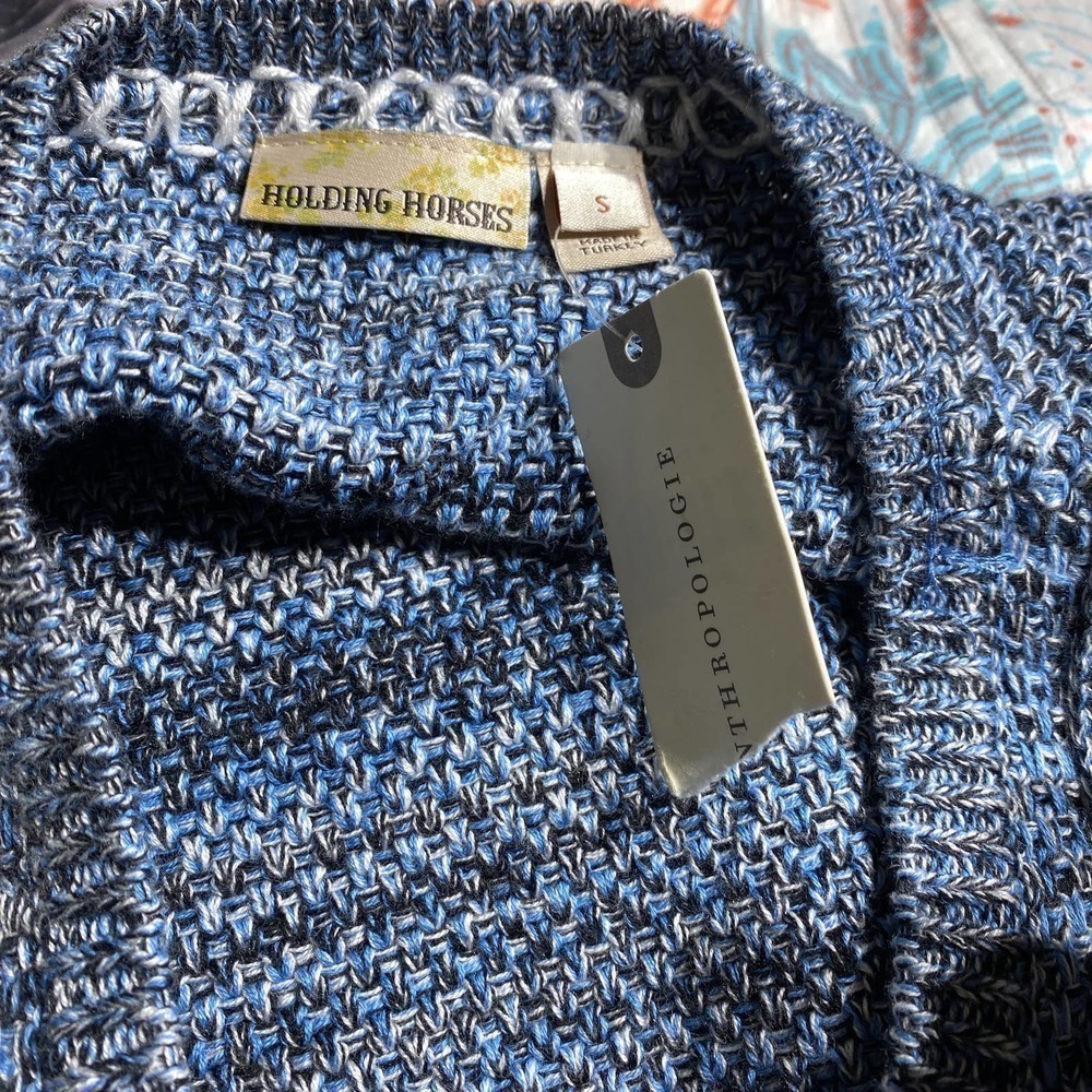 NWT Anthro Holding Horses Womens Blue Black Tweed Fringe Sweater Dress Sz Small - Picture 15 of 15